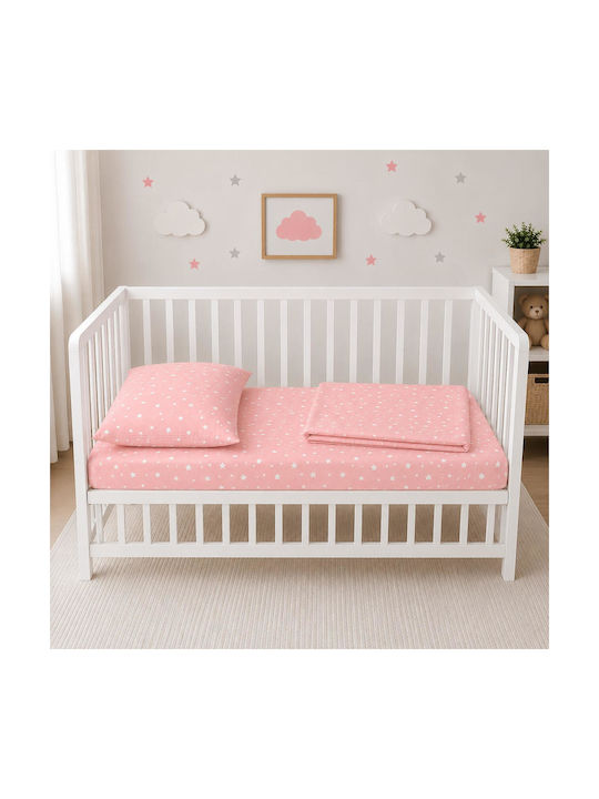 Astron Italy Baby Sheets Crib Cotton Fitted Paradise Pink Pink 170x130cm 3 Pieces