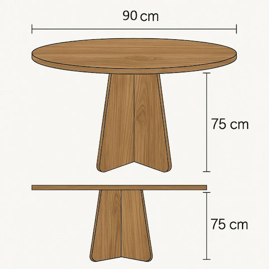 Rundes Küchen Tisch Holz Santalam 90x90cm