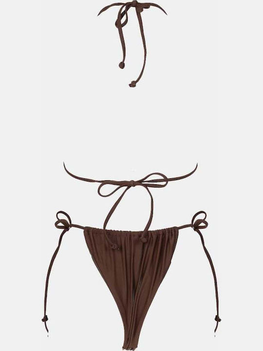 Set Bikini 3 Τεμαχίων Τριγωνάκι Animal Print Καφε Σκουρο