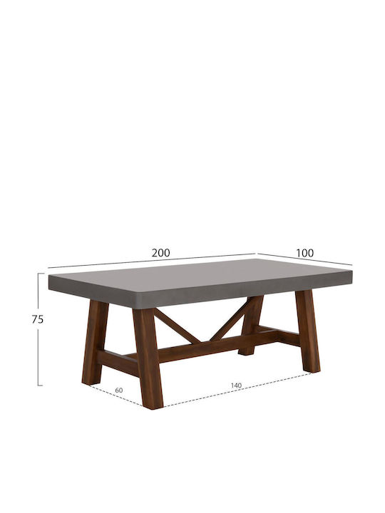 Maeve Dining Table Made of Solid Wood Grey 200x100x75cm