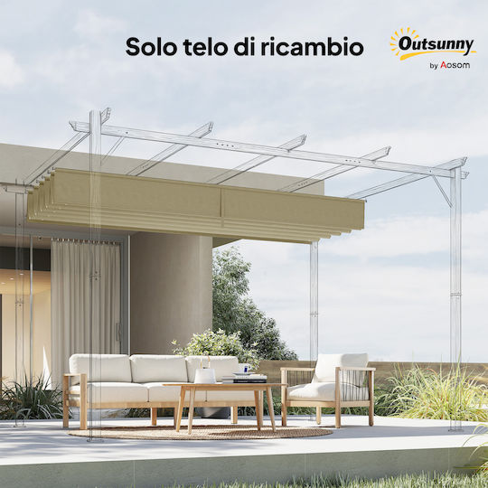 Acoperiș De Schimb Pentru Pergolă 3 X 3 M Retractabil Orificii De Drenaj Rezistent La Intemperii Poliester Bej