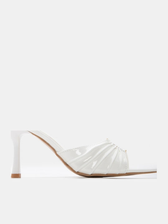 Suede Mules με Ψηλό Τακούνι σε Λευκό Χρώμα
