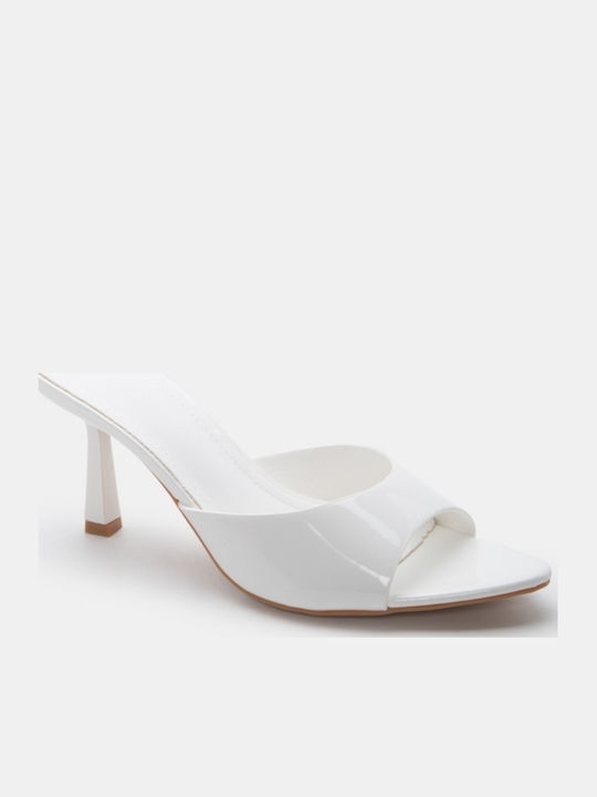 Patent Leather Mules With High Heel In White Colour