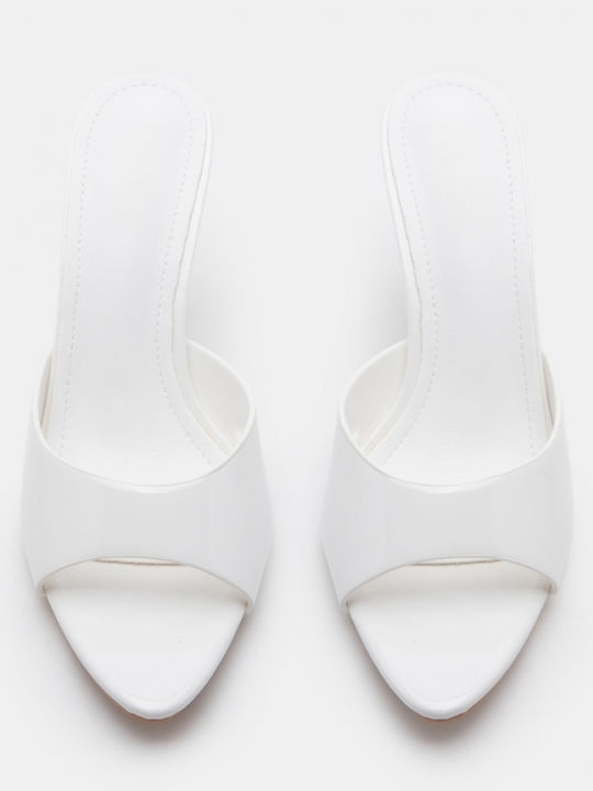Patent Leather Mules With High Heel In White Colour