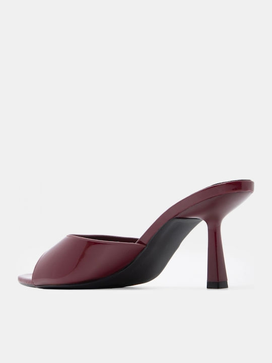 Patent Leather Mules With High Heel In Burgundy Colour
