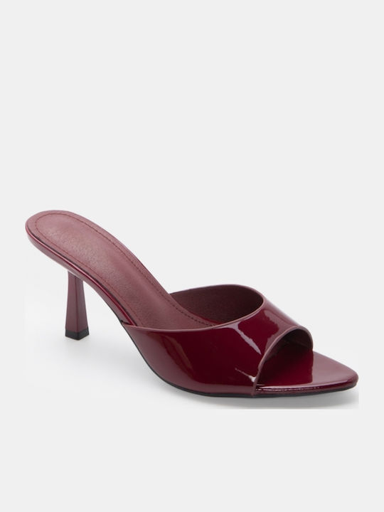 Patent Leather Mules With High Heel In Burgundy Colour