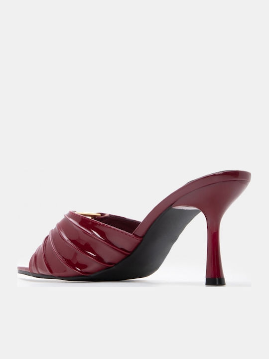 Suede Mules με Ψηλό Τακούνι σε Μπορντό Χρώμα