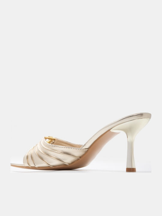 Suede Mules With High Heel In Gold Colour