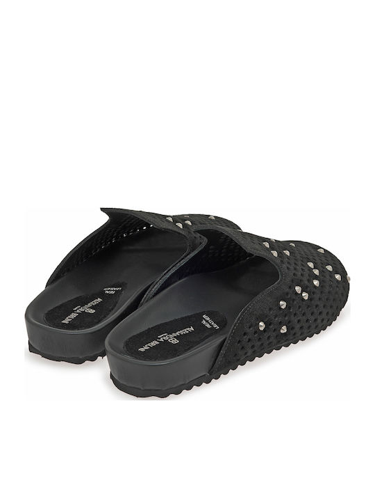 Flat Suede Mules σε Μαύρο Χρώμα