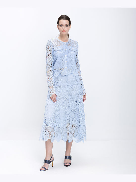 Lace Μακρύ Γυναικείο Σακάκι Θαλασσί