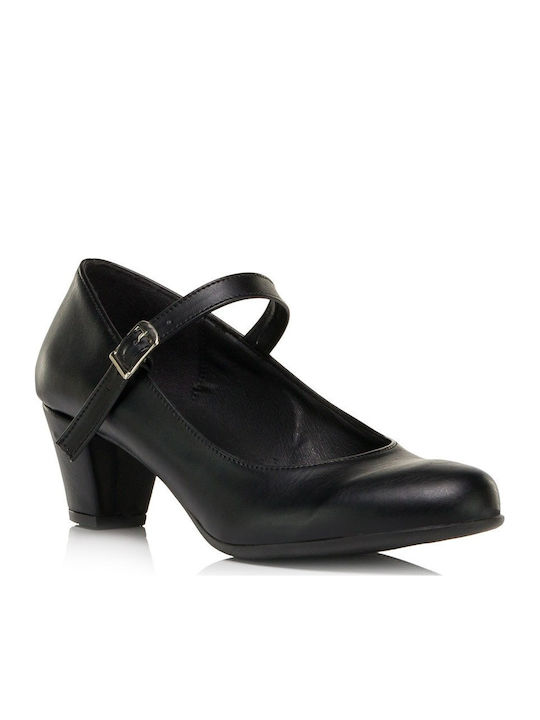 Pointed Toe Heels with Strap & Medium Heel Black