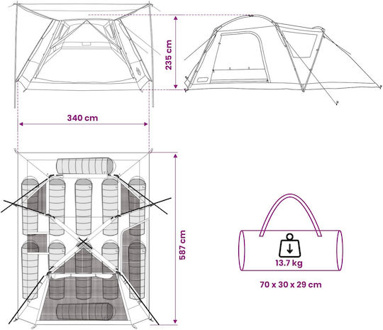 vidaXL Camping Tent Green for 12 People 580x230x220cm