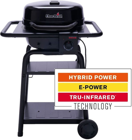 Char-Broil Patio Bistro E2COAL Floor Electric Grill With Grate and Grooved Plate 2100W Inox With Lid 44.4x44.4cm