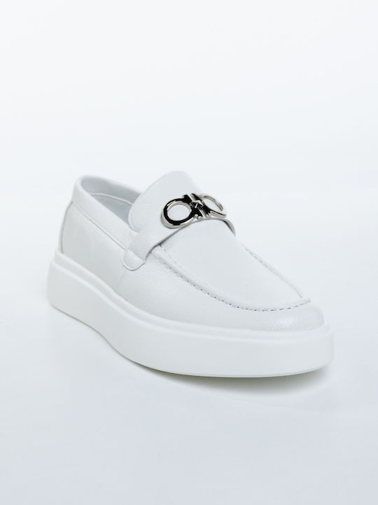 Loafers Bărbătești Din Piele În Culoare Albă
