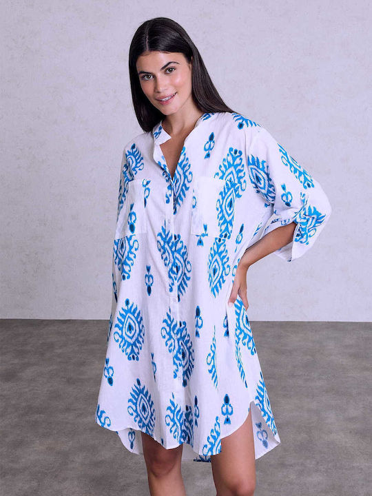Celestino Women's Caftan Shirt Asymmetric Pockets Loose Fit Petrol