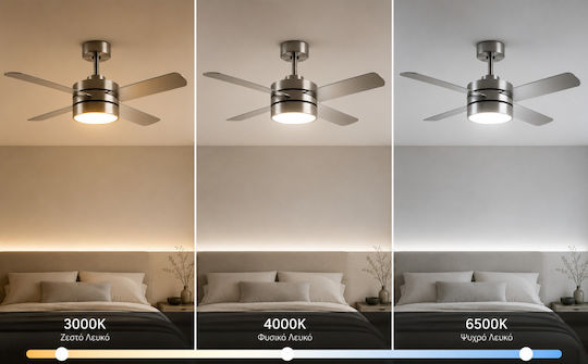 Gruppe RX44-041 Ανεμιστήρας Οροφής 112cm με Φως Ασημί