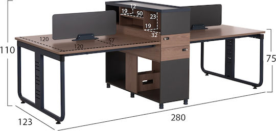 Επαγγελματικό Γραφείο Mavix 280x123x110εκ. Γκρι-καρυδι