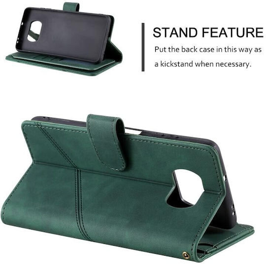 Two Lines Mobile Phone Case Wallet Green Xiaomi Poco X3 NFC/X3 Pro