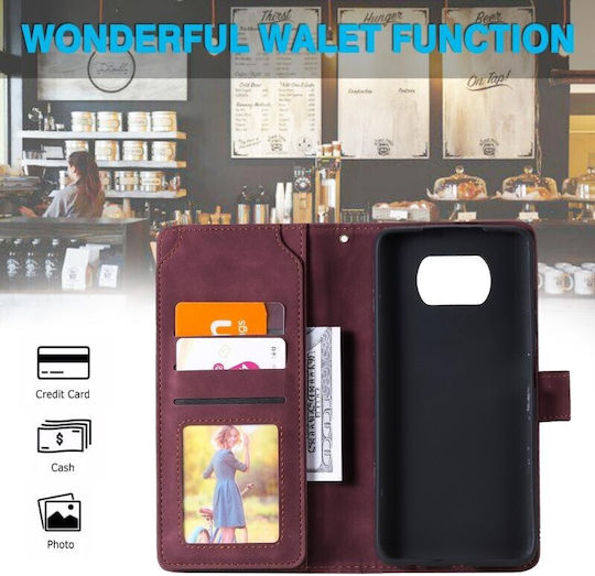 Two Lines Wallet Case Wine Red Xiaomi Poco X3 NFC/X3 Pro