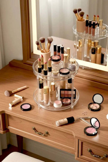 Stewehome Zweistöckiger Transparenter Drehbarer Make-up Zubehör Organizer für Küche Tisch Bad Transparent 23.5x24 cm