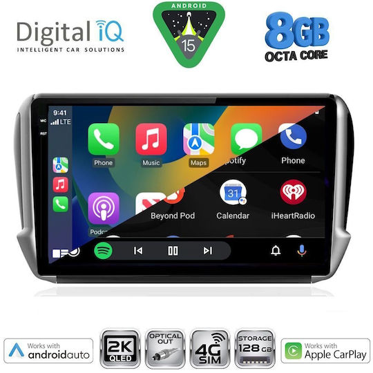 Digital IQ Car Audio System for Peugeot 2008 2012-2021 Bluetooth USB WiFi GPS Apple CarPlay Android Auto with 10" Touch Screen