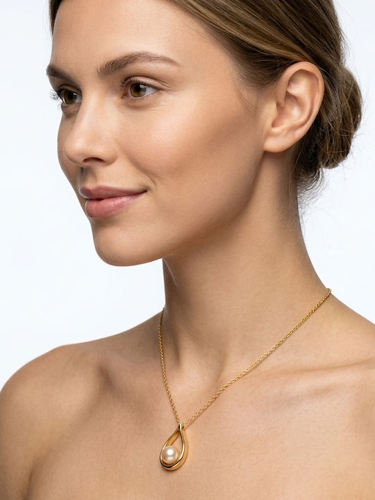 Daskalakis Halskette mit Träne-Design aus 9K Gold mit Perlen