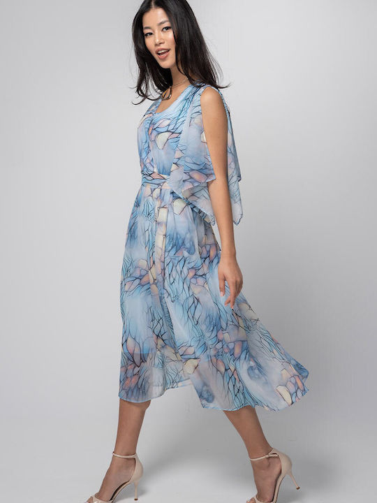Loreta Sommer Midi Damenkleid Wickel Blau