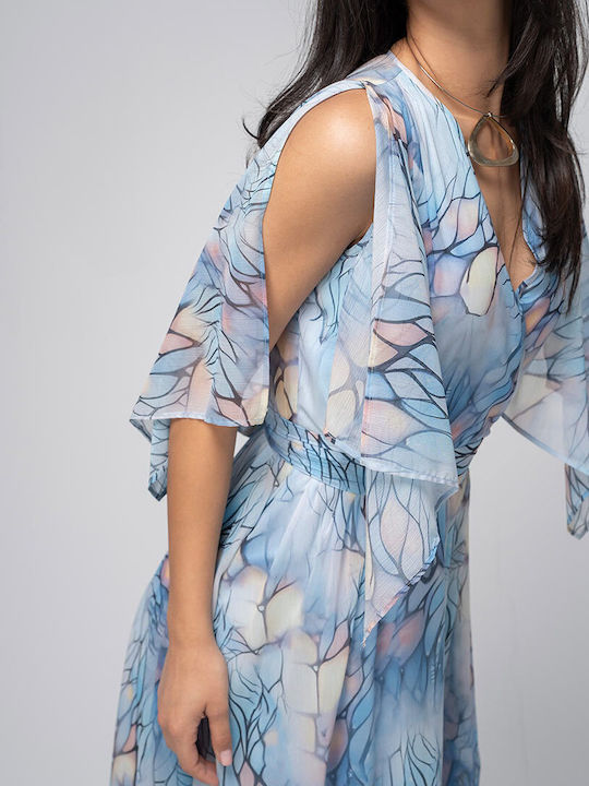 Loreta Sommer Midi Damenkleid Wickel Blau