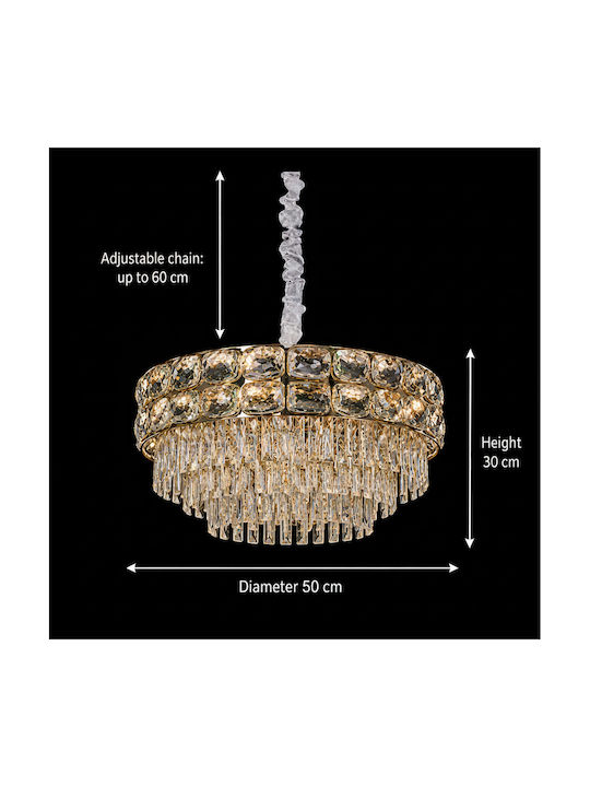 Alista Home Πολυέλαιος 9xE14 Ø50cm με Κρύσταλλα Χρυσός AT1CT-IM1P-HT2L-CC5112/500GD