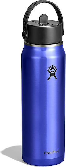 Hydro Flask Leichtes Wide Flex Thermosflasche Rostfreier Stahl / Aluminium 946ml Blau mit Stroh und Handgriff