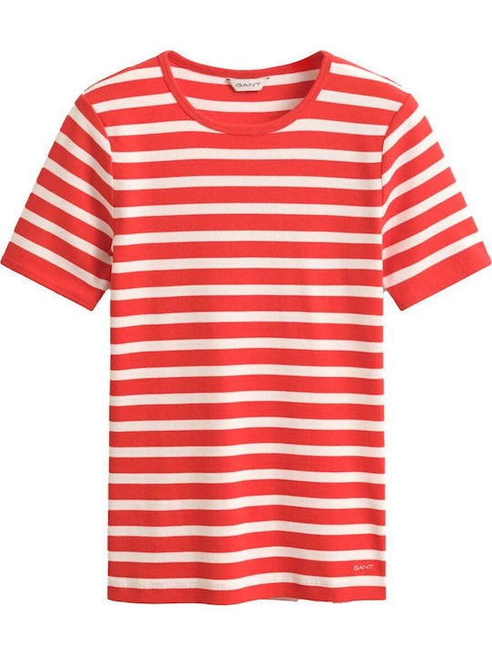 Γυναικείο T-shirt Ριγέ Λευκο Πορτοκαλι