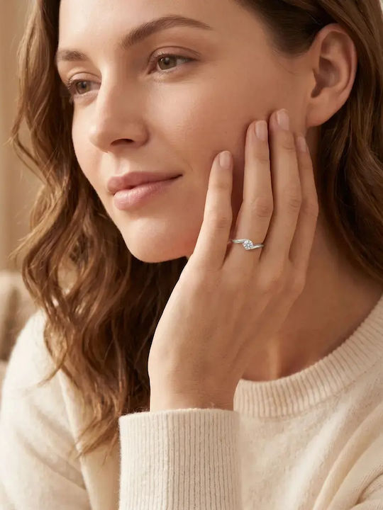 Etho Messina Single Stone Ring In 14K White Gold With Diamond