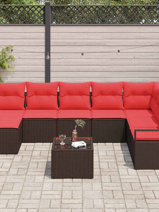 Garden & Outdoor Furniture Sets Living Room Set 9 Pieces Brown with Pillows