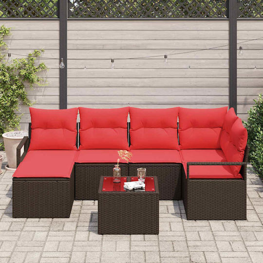 Garden & Outdoor Furniture Sets Living Room Set 7 Pieces Brown with Pillows