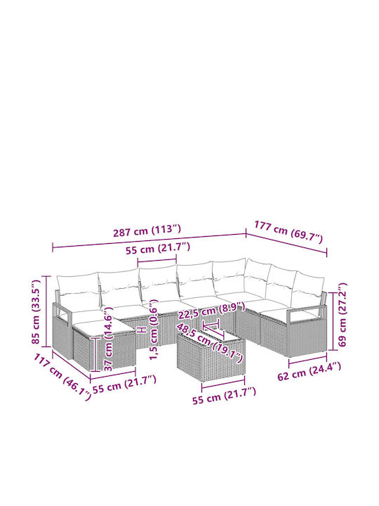 Garden & Outdoor Furniture Sets Living Room Set 9 Pieces Brown with Pillows