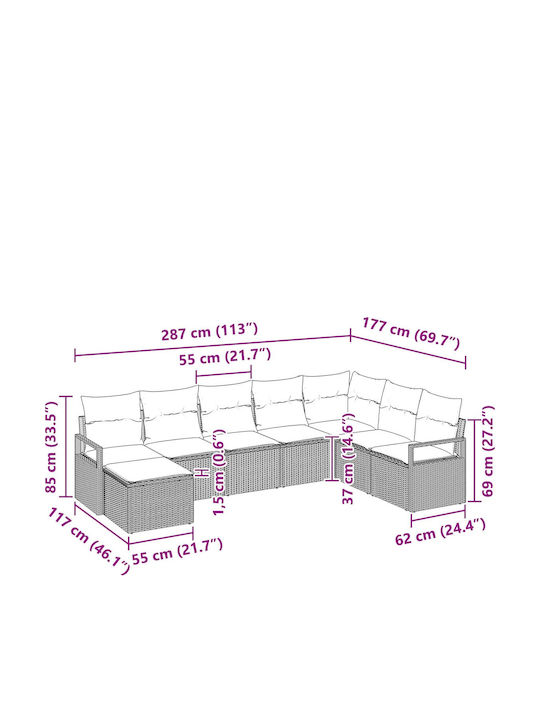 Set Cameră De Zi Pentru Exterior 8 Piese Maro Cu Perne