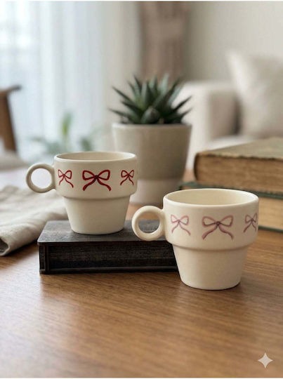 SteweHome Set Ceramic Beige Espresso Cups 90ml 2 Pieces