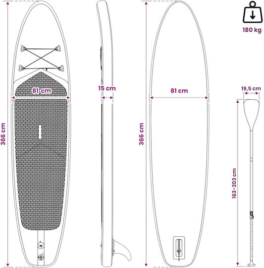 vidaXL Φουσκωτή Σανίδα SUP με Μήκος 3.66m Μπλε