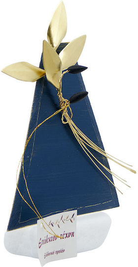 Epilekton-art 02-590 Handmade Tabletop Decor Triangle Large Blue 4 Leaves Olive Gold 12x10