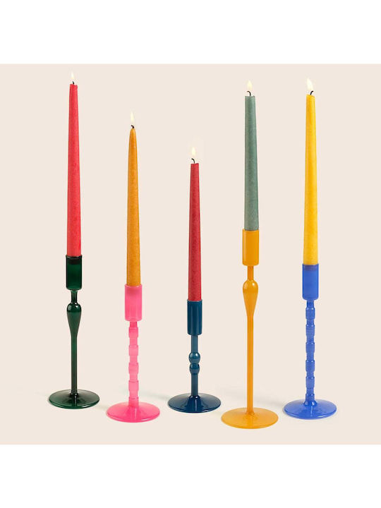SteweHome Glass Candle Holder In Blue Colour 9x25x9cm