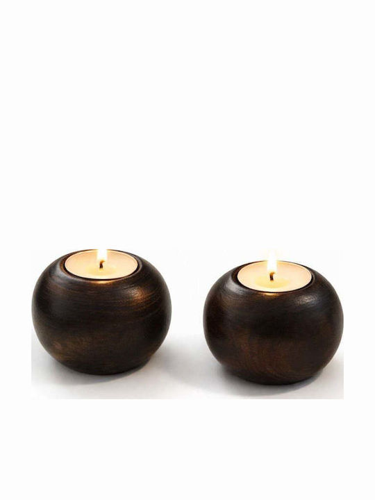 SteweHome Set of Wooden Candle Holders in Brown Colour 5x7cm 2 Pieces