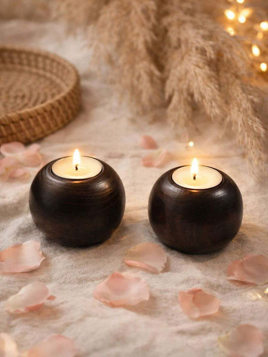 SteweHome Set of Wooden Candle Holders in Brown Colour 5x7cm 2 Pieces