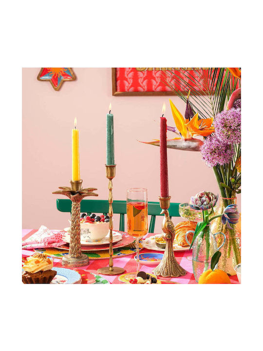 SteweHome Metal Candle Holder In Yellow Colour 9.5x22x9.5cm