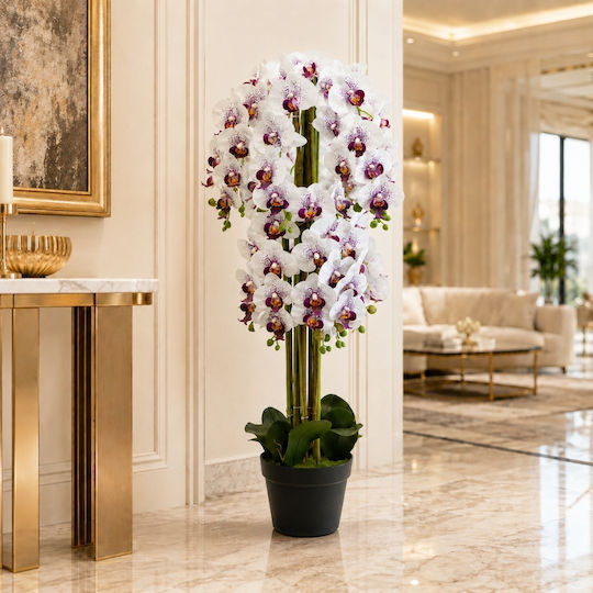 Orhidee Artificială Albă Lila 120cm Plantă În Ghiveci 87554-3