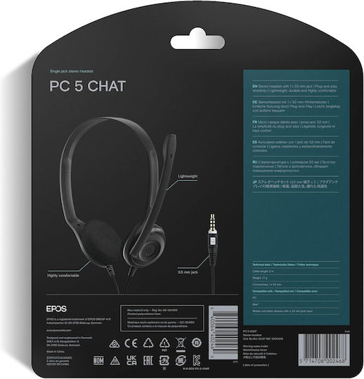 Epos PC 5 On-Ear Multimedia-Headset mit Mikrofon und 3,5 mm Klinke