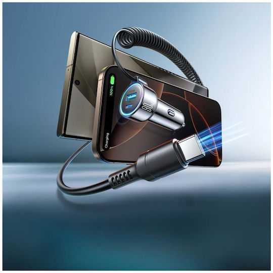 Joyroom JR-CL07 Φορτιστής Αυτοκινήτου 90W 3A με Θύρες: 1xUSB 1xType-C μαζί με Καλώδιο Type-C Μαύρο Χρώμα