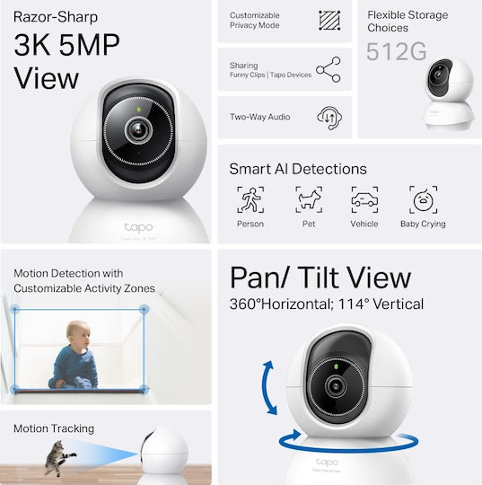 TP-LINK TAPO C230 IP Überwachungskamera Wi-Fi Full HD+ 5MP mit Zwei-Wege-Kommunikation und Objektiv 2.8mm