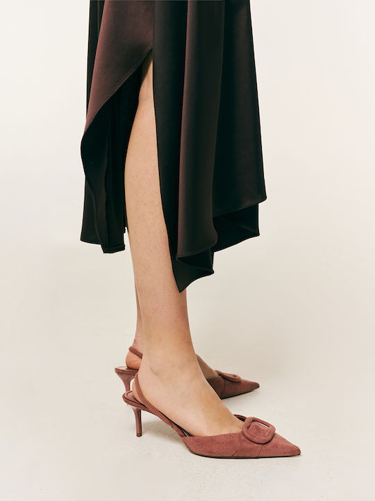 Summer Midi Evening Dress Satin Wrap Chocolate