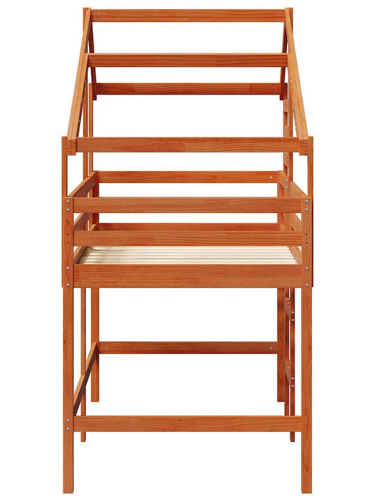Детско Легло Двуетажно Единично Кафяво за Матрак 90x190cm