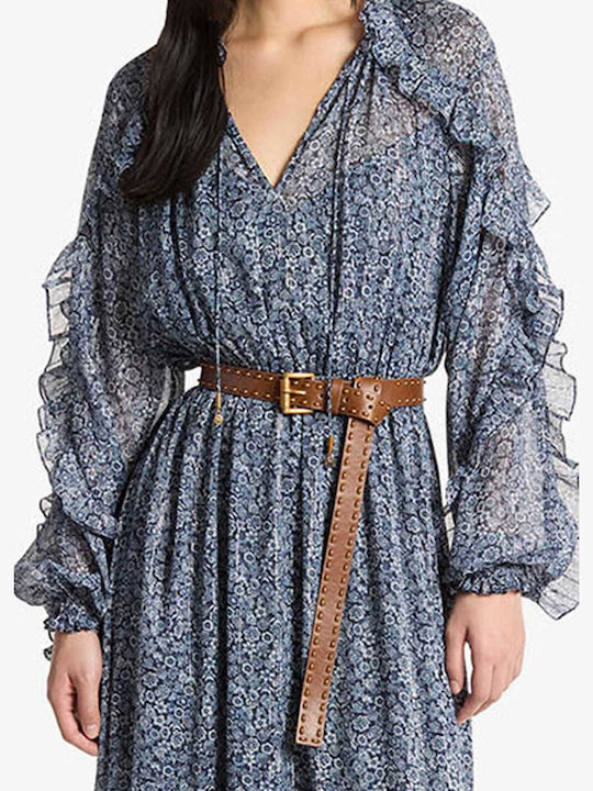Summer Midi Dress with Ruffles Blue